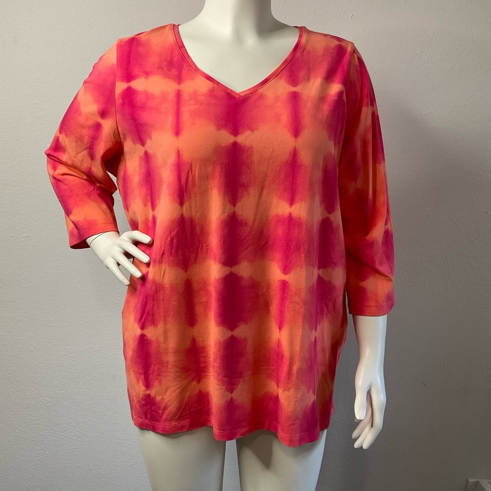 Isaac Mizrahi Live 3/4 Sleeve V-neck T-shirt sz 2X
